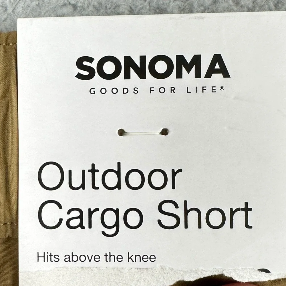 NEW Sonoma Shorts Mens 36 Tan Outdoor Cargo Hiking Belted Utility Stretch Waist